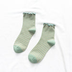 Load image into Gallery viewer, Plaid Ruffle Trim Mid-Calf Socks Women Preppy N6H006
