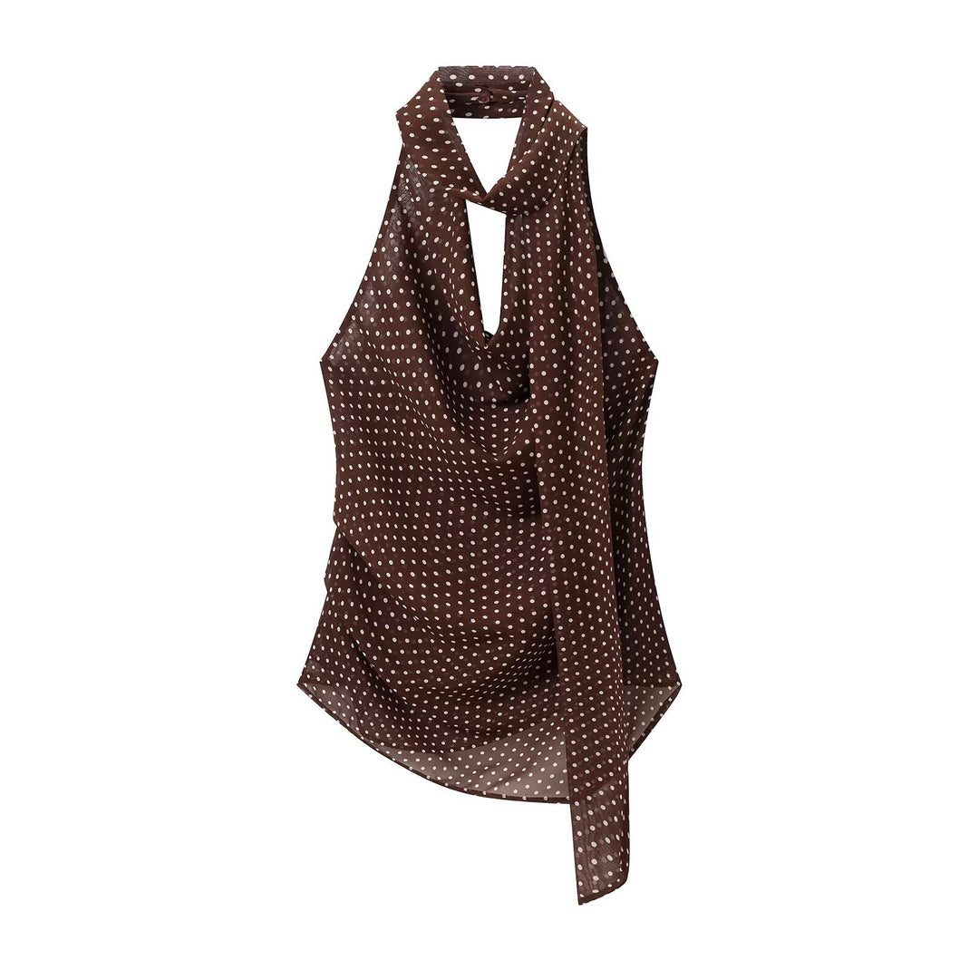 Polka Dot Halter Chiffon Top Pleated Pants Set N6F259