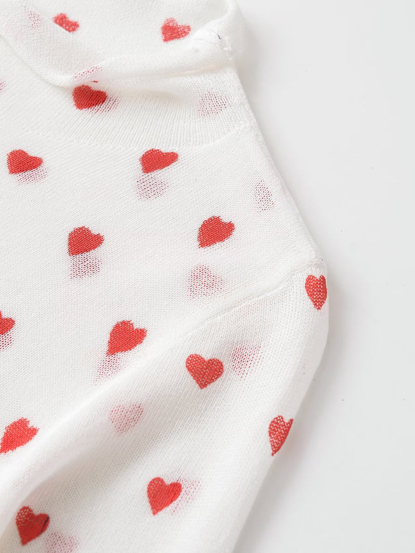 Heart Detail Long Sleeve Knit Sweater Women N6D121