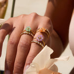 Load image into Gallery viewer, Crystal Flower Ring Openwork Adjustable Gold Plated S5P030
