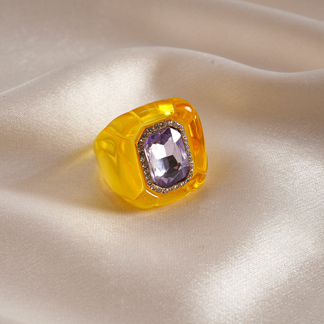 Womens Vintage Rhinestone Hexagon Resin Ring N6K191