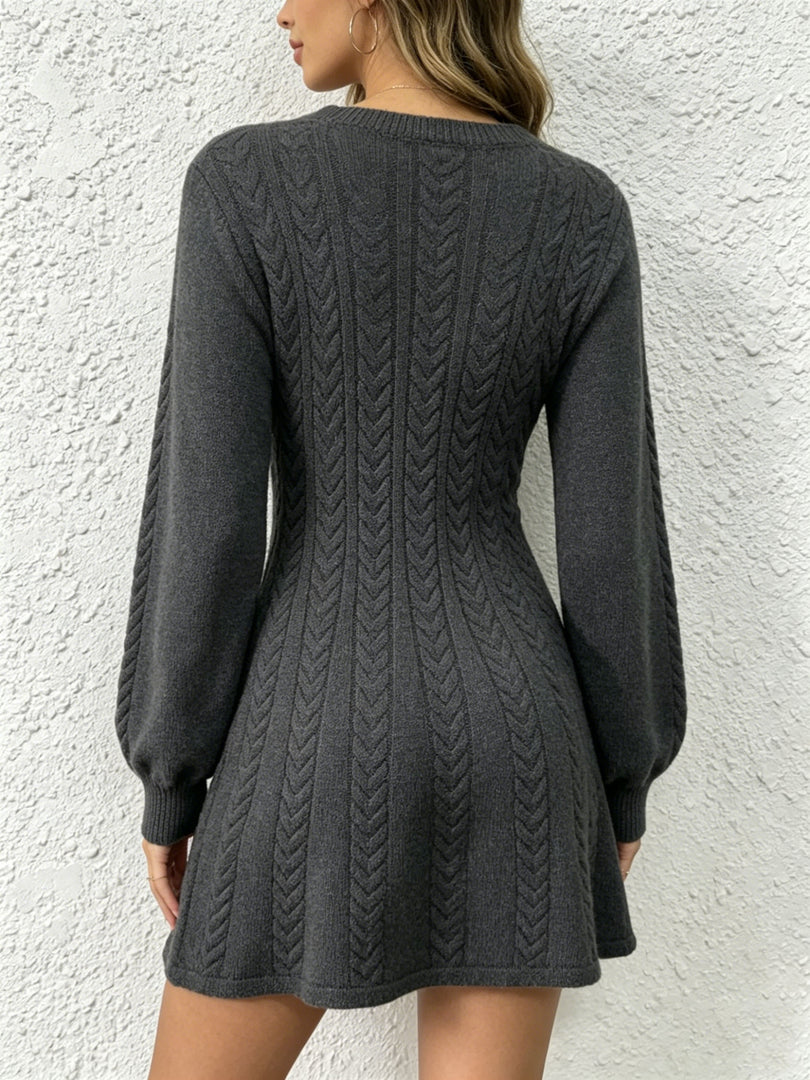 Sexy V-Neck Cable Knit Sweater Dress Short Women N6G280