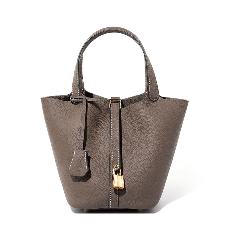 Genuine Leather Bucket Bag Handheld Shoulder Purse N6F148