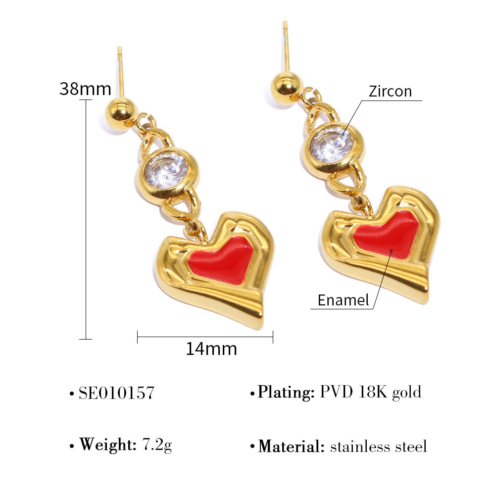 Vintage Drip Heart Ear Climber Crystal Titanium Steel S5P059
