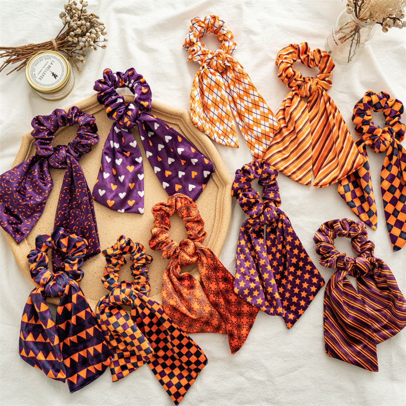 Halloween Velvet Streamer Scrunchie Ponytail Holder N6H203