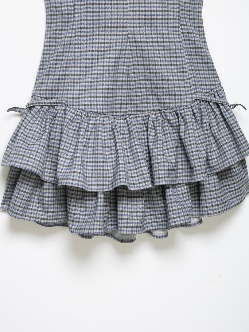 Layered Gingham Dress Women N6D126