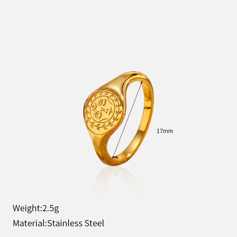 Engraved Ring Titanium Steel Gold Plated Chic S5P010