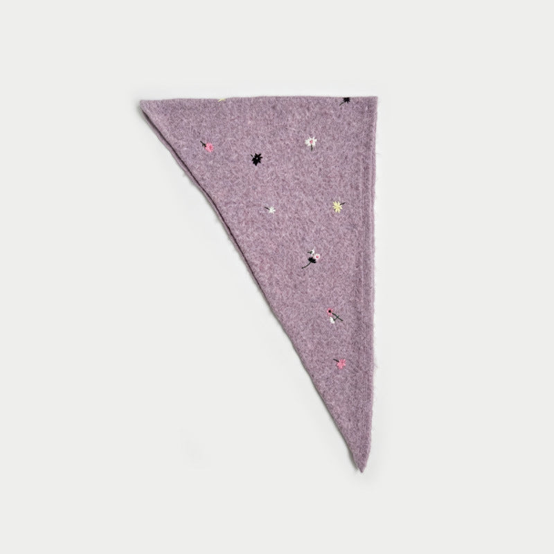 Daisy Floral Wool Blend Knit Triangle Scarf N6K227