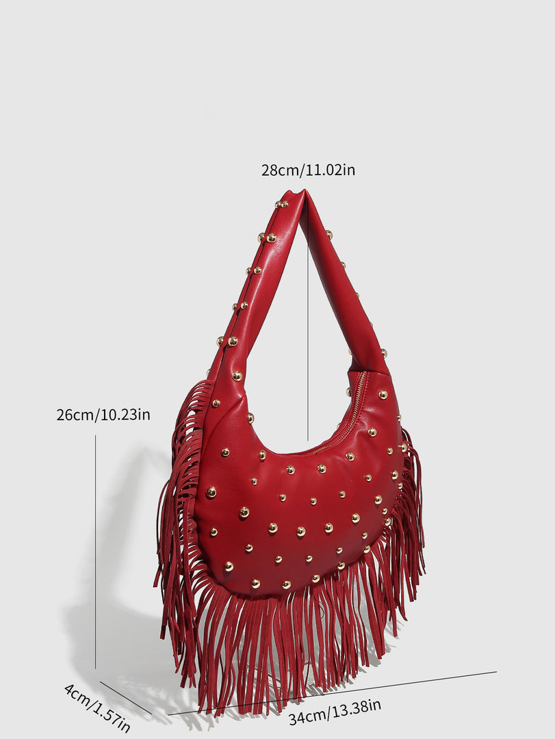 Edgy Fringe Accent Shoulder Bag  S5P465