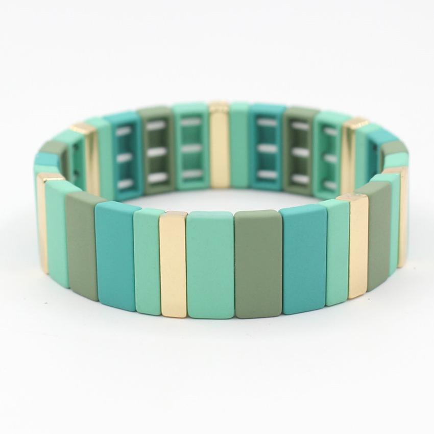Frosted Enamel Bangle Mint Jade Geometric Alloy S5P037