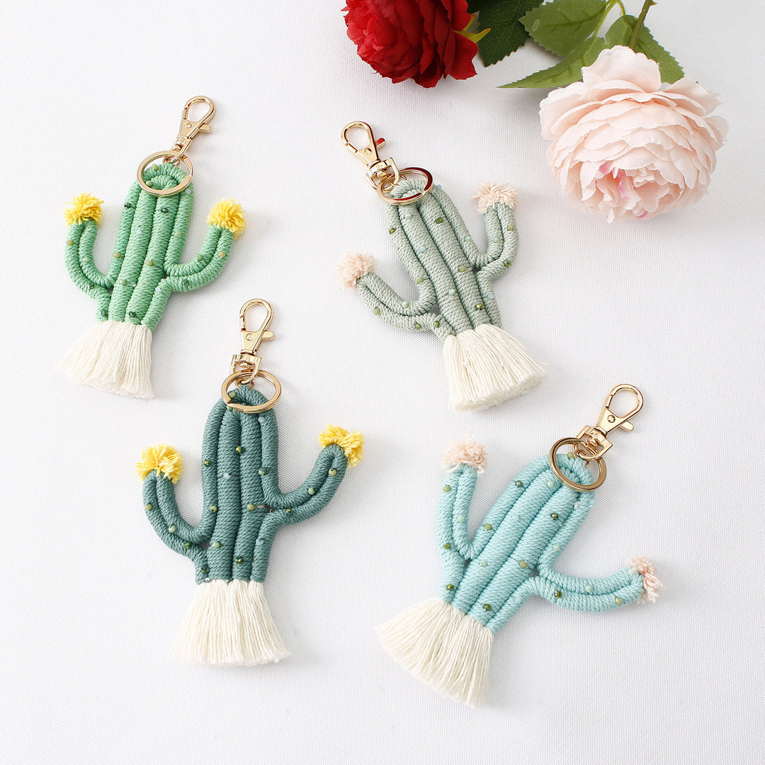 Cactus Charm Handmade Natural Stone Alloy Keychain N6G039