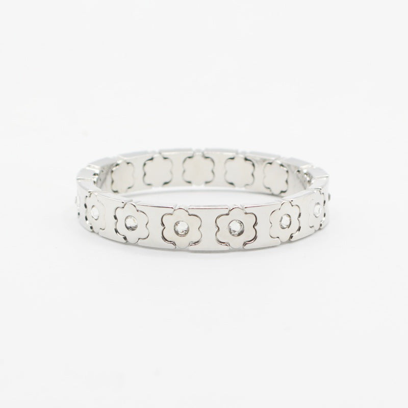 Floral Cuff Enamel Steel Crystal-Studded Elastic S5P141