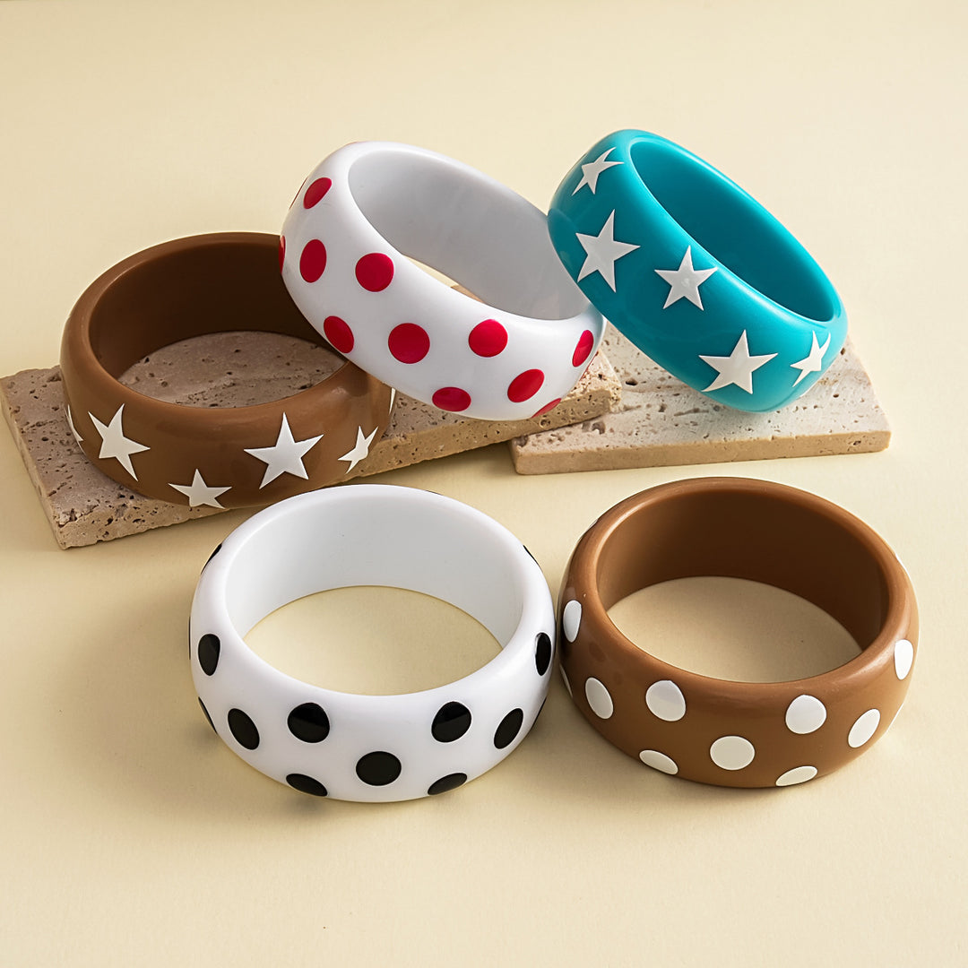 Womens Polka Dot Star Print Resin Bracelet N6K136