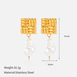 Load image into Gallery viewer, Simulated Pearl Drops Steel Asymmetric 18K Plated S5P094