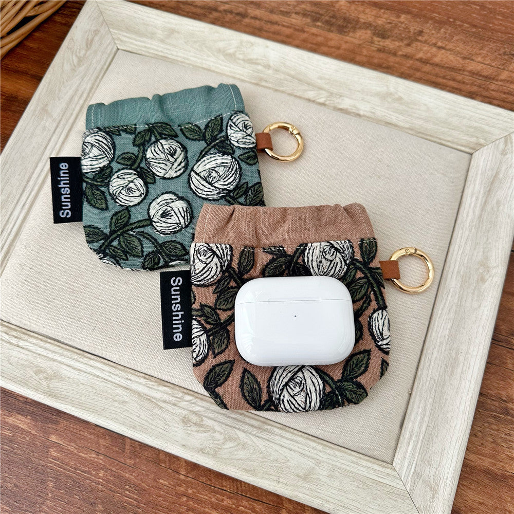 Heavy Embroidery Fabric Earphone Pouch Travel N6F151