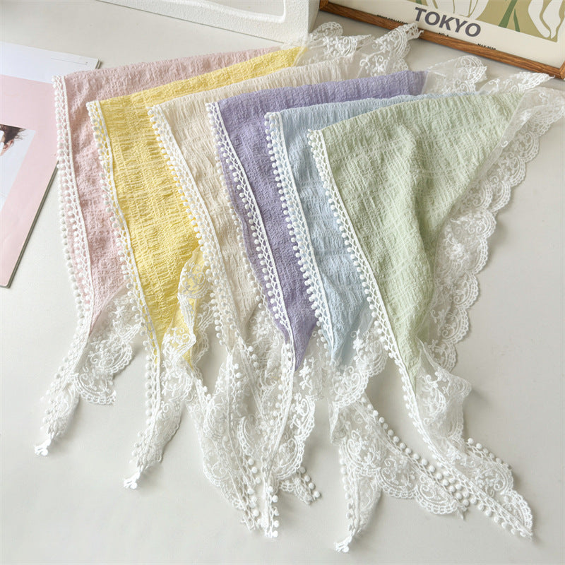 Lace Triangle Head Scarf French Wrap Women N6H134