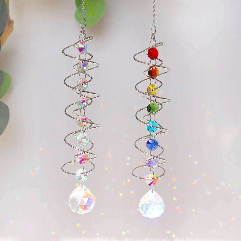 White Crystal Spiral Rotating Sun Catcher Wind Chime N6F294