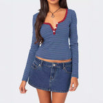 Load image into Gallery viewer, StripedButton Knit T-Shirt MidLight Blue N5A160
