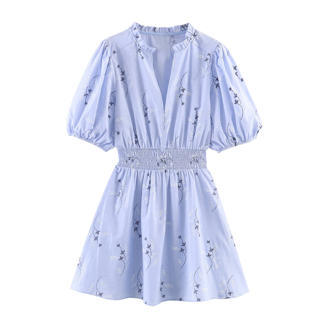 Slimming Embroidered Floral Short Sleeve Dress Women N6C277