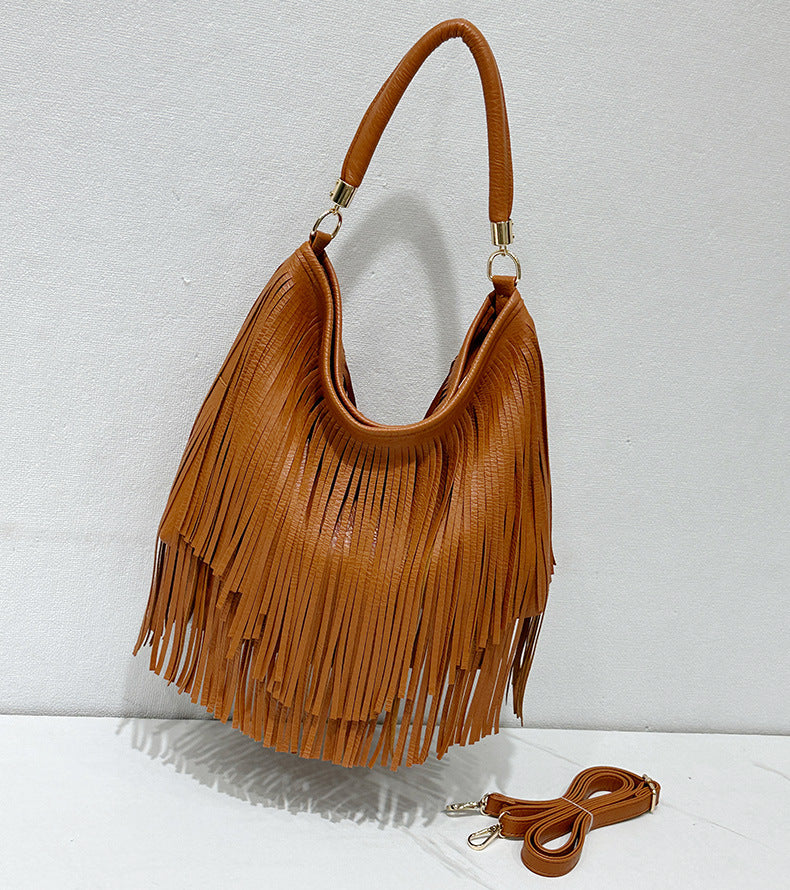 Soft Leather Double-Sided Fringe Tote Bag Women N6C222
