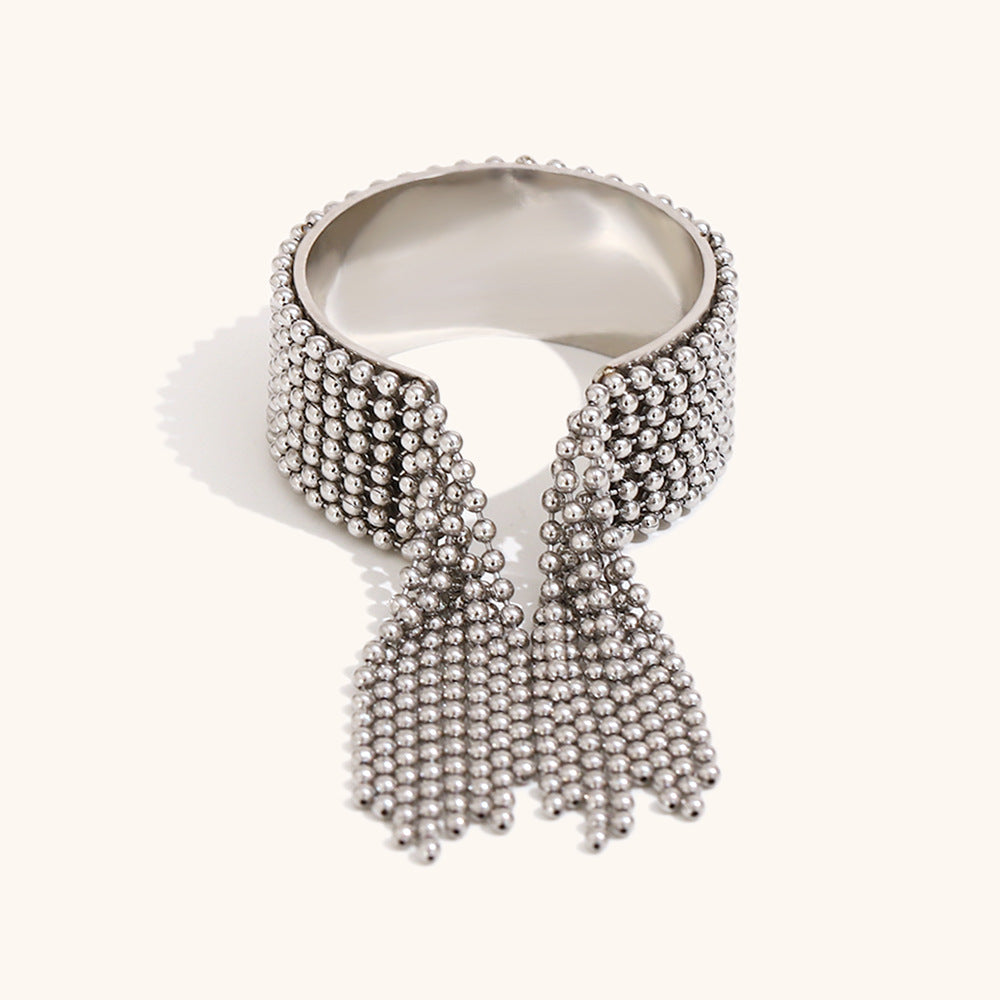 Fringe Cuff Bracelet Steel Gold Plated Rotating Ring S5P246