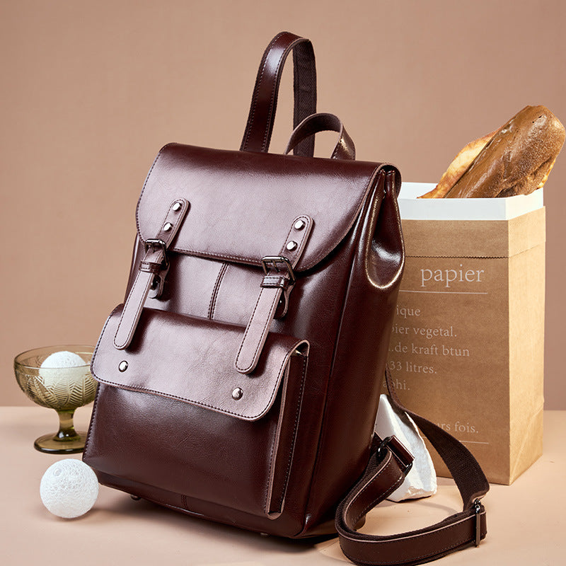 Genuine Leather Backpack Women 14" Vintage School N6F160