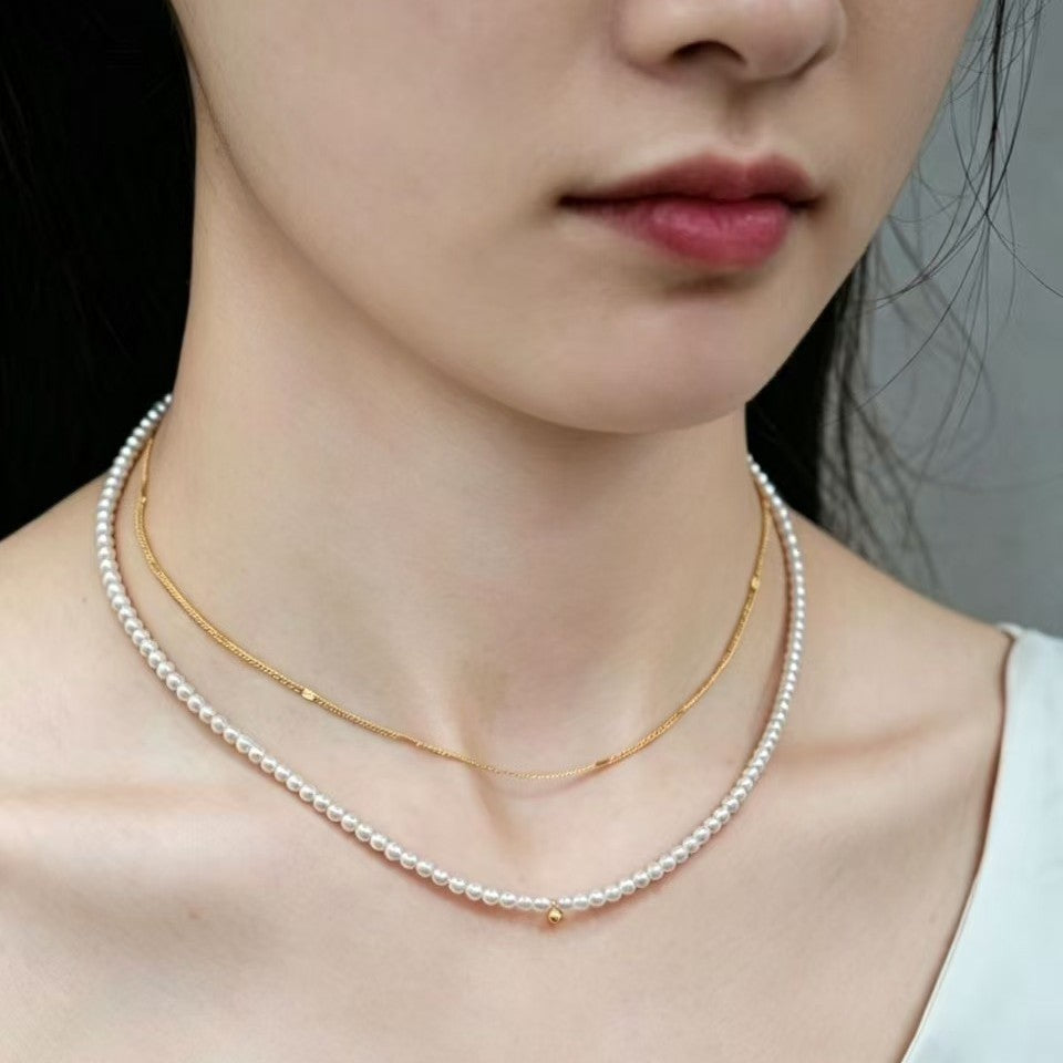 Double Layer Pearl Choker Necklace Women Fresh Elegant N6H159