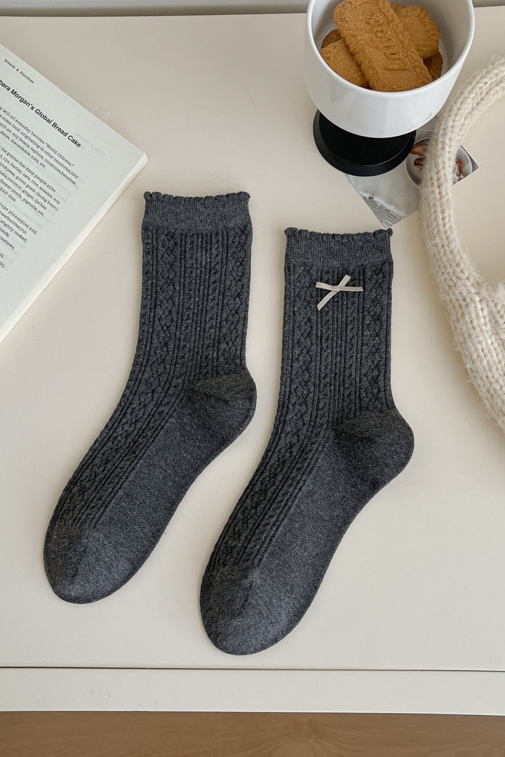 Bow Dog Embroidery Cotton Stackable Socks M5A050