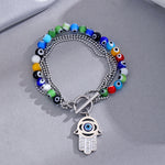 Load image into Gallery viewer, Bead Strand Bracelet Steel Evil Eye Charm Layered S5P105
