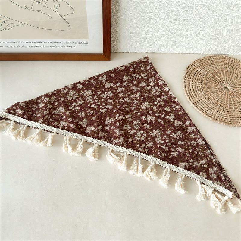 Fringe Triangle Bandana Floral Lace Scarf N6D003