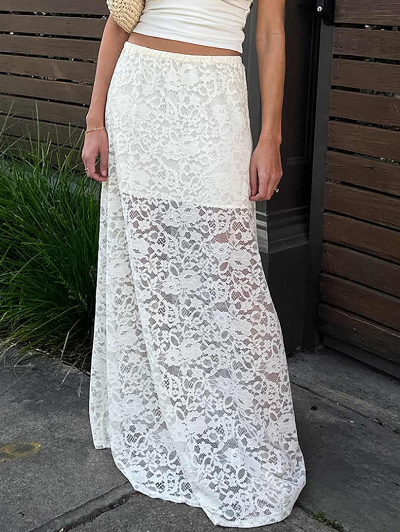 Sexy Lace Sheer High Waist A-Line Skirt N6D012