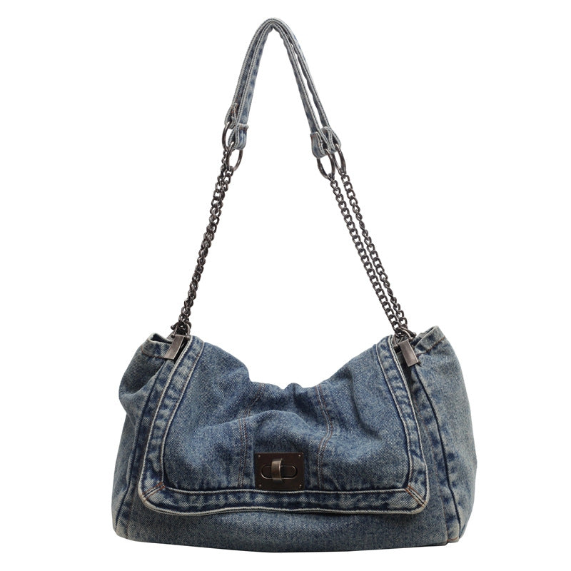 Women's Large Denim Chain Strap Tote Crossbody Bag N6J206