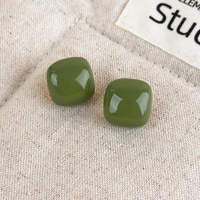 Candy Color Rounded Square Glossy Stud Earrings Women N6H104