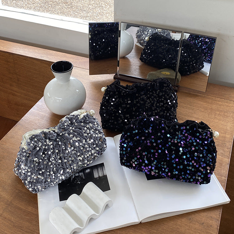 Womens Vintage Velvet Sequin Evening Clutch N6K100