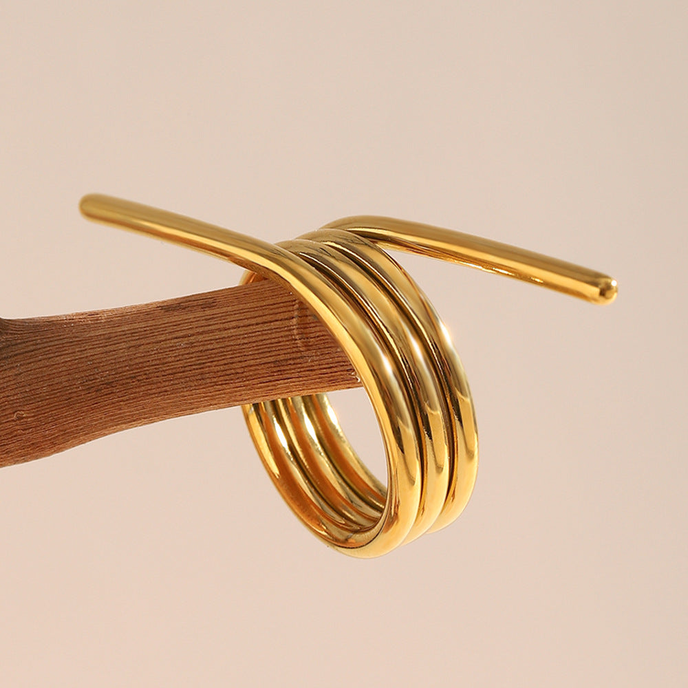 Line Design Ring Steel 18K Gold S5P022