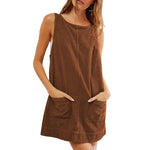 Load image into Gallery viewer, Corduroy Tank Dress Retro Silhouette Lightweight N5Z335

