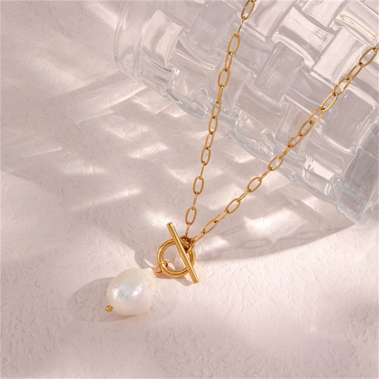 Baroque Freshwater Pearl Cross Chain Necklace N6H169