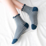 Load image into Gallery viewer, Plaid Ruffle Trim Mid-Calf Socks Women Preppy N6H006