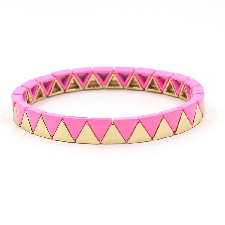 Rainbow Triangles Bracelet Modular Gold Enamel S5P050