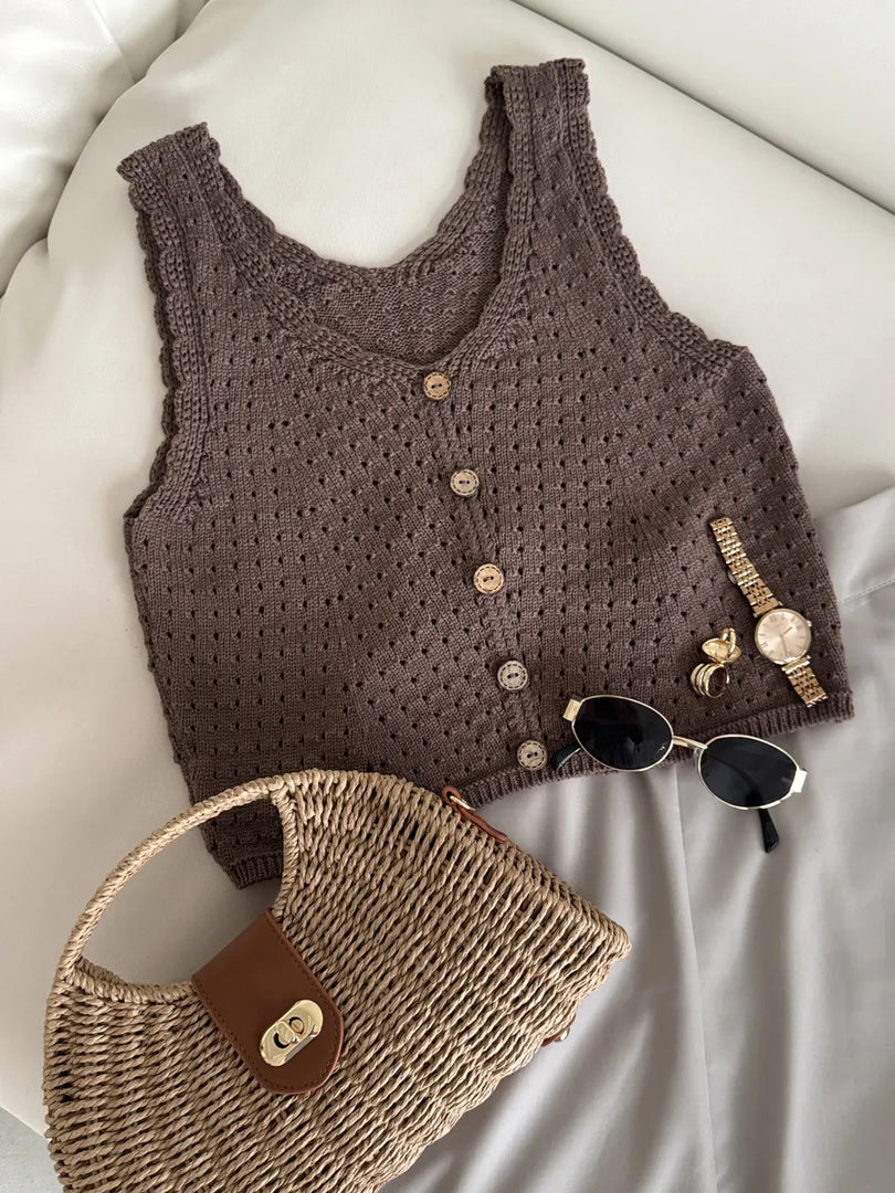 Lace V-Neck Knit Vest Slim Fit Women N6G144