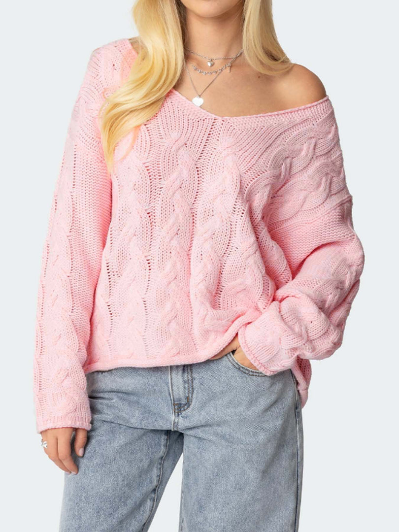 Cable V Knit Mid Weight Pink N5Z689