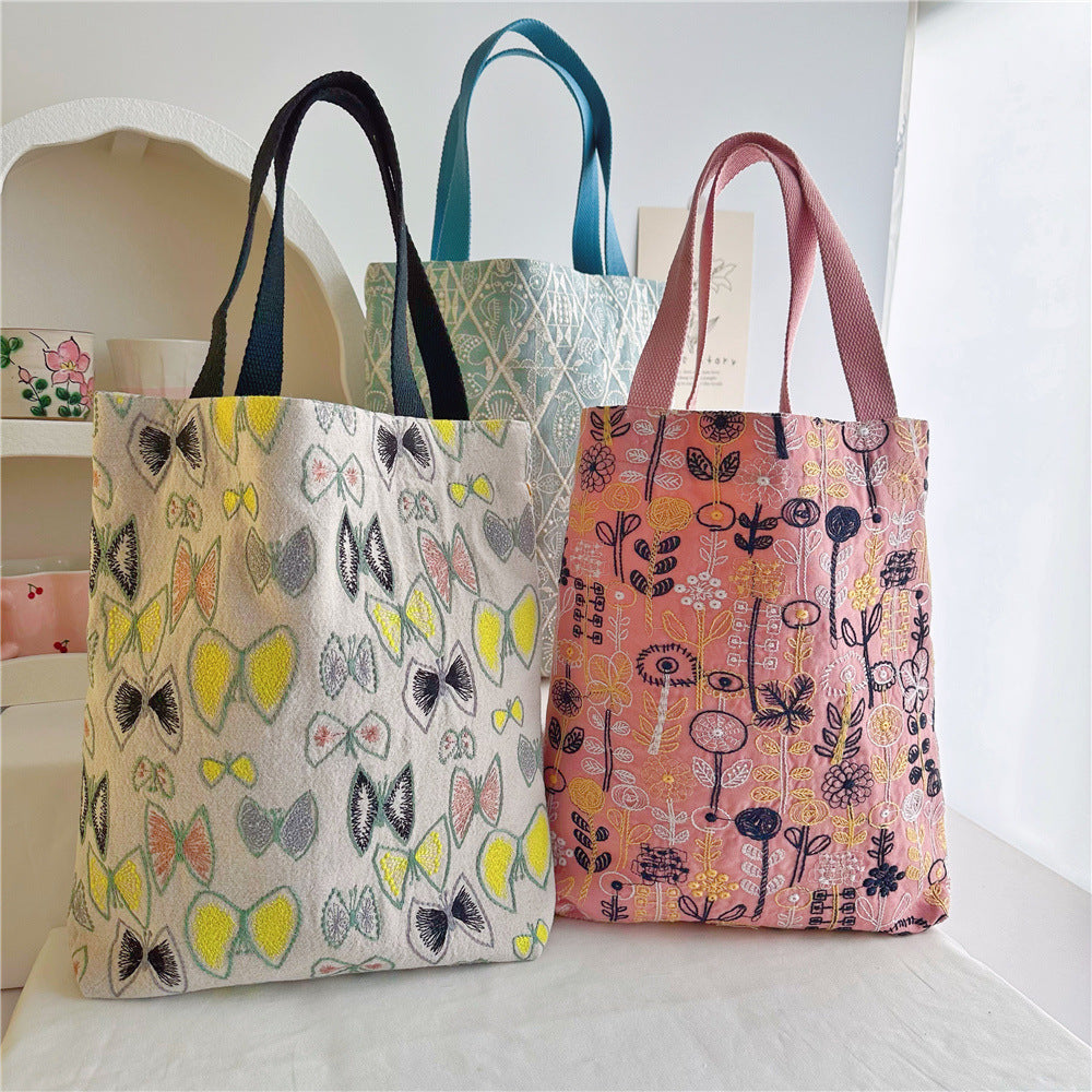 Embroidered Cotton Linen Tote Bag Shoulder N6F150