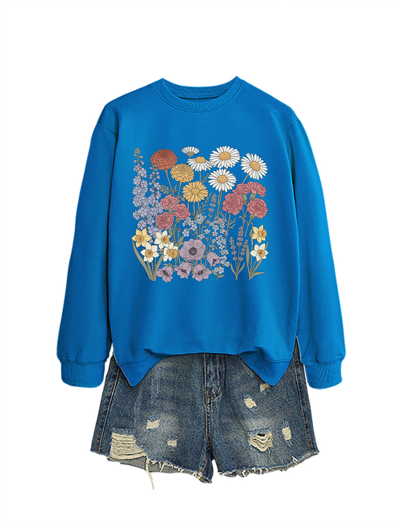 Floral Print Crewneck Sweatshirt Women Casual Loose N6H045