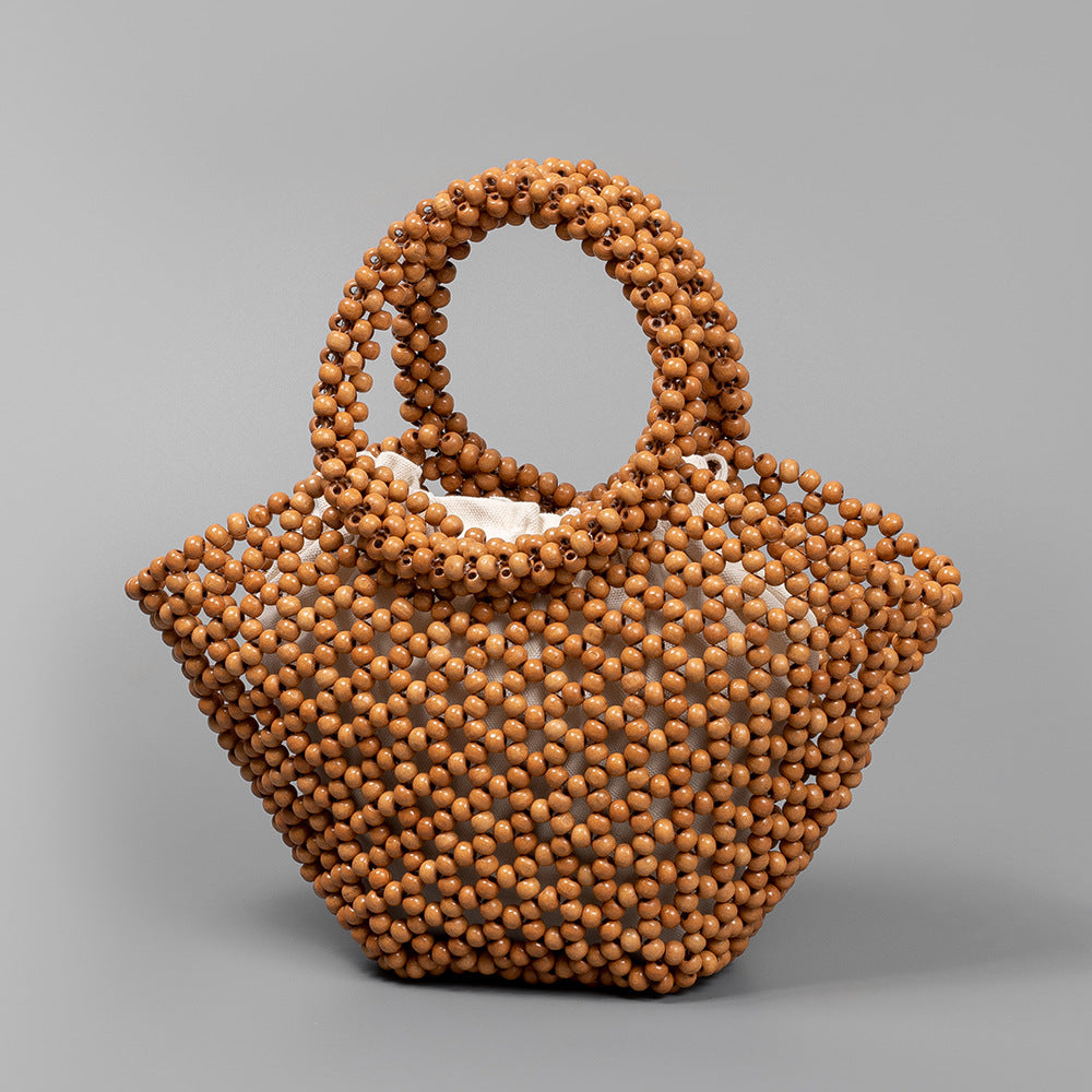 Hand Woven Maple Bead Crescent Bag Drawstring Closure S5P384