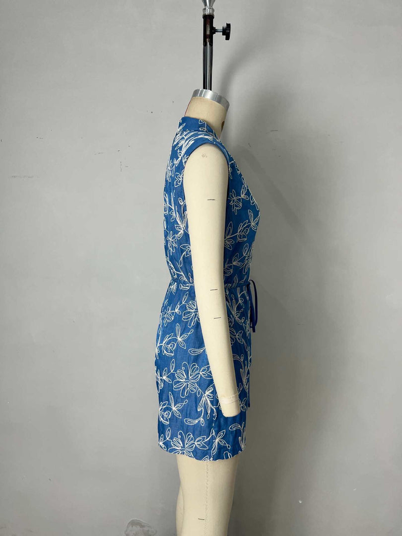 Embroidery Belted Sleeveless Jumpsuit Women N6F240