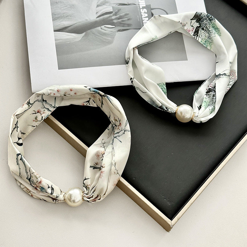 Magnetic Clasp Pearl Scarf Neck Warmer Women N6H111