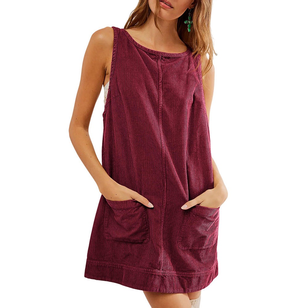 Corduroy Tank Dress Retro Silhouette Lightweight N5Z335