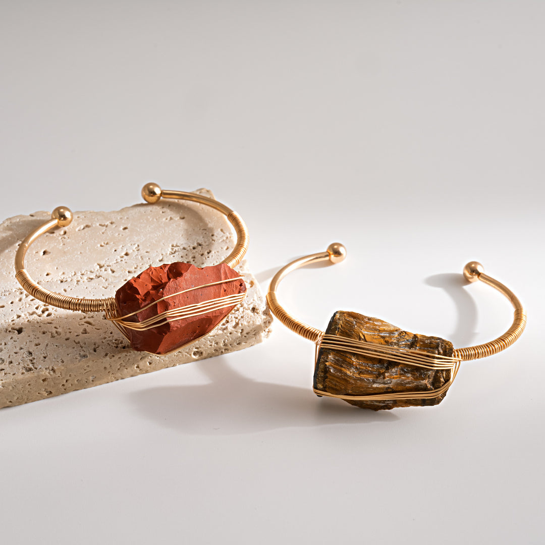 Vintage Natural Crystal Wire Wrap Bangle N6F282