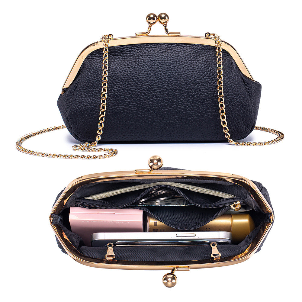 Women's Top-Grain Leather Chain Shell Bag N6J220