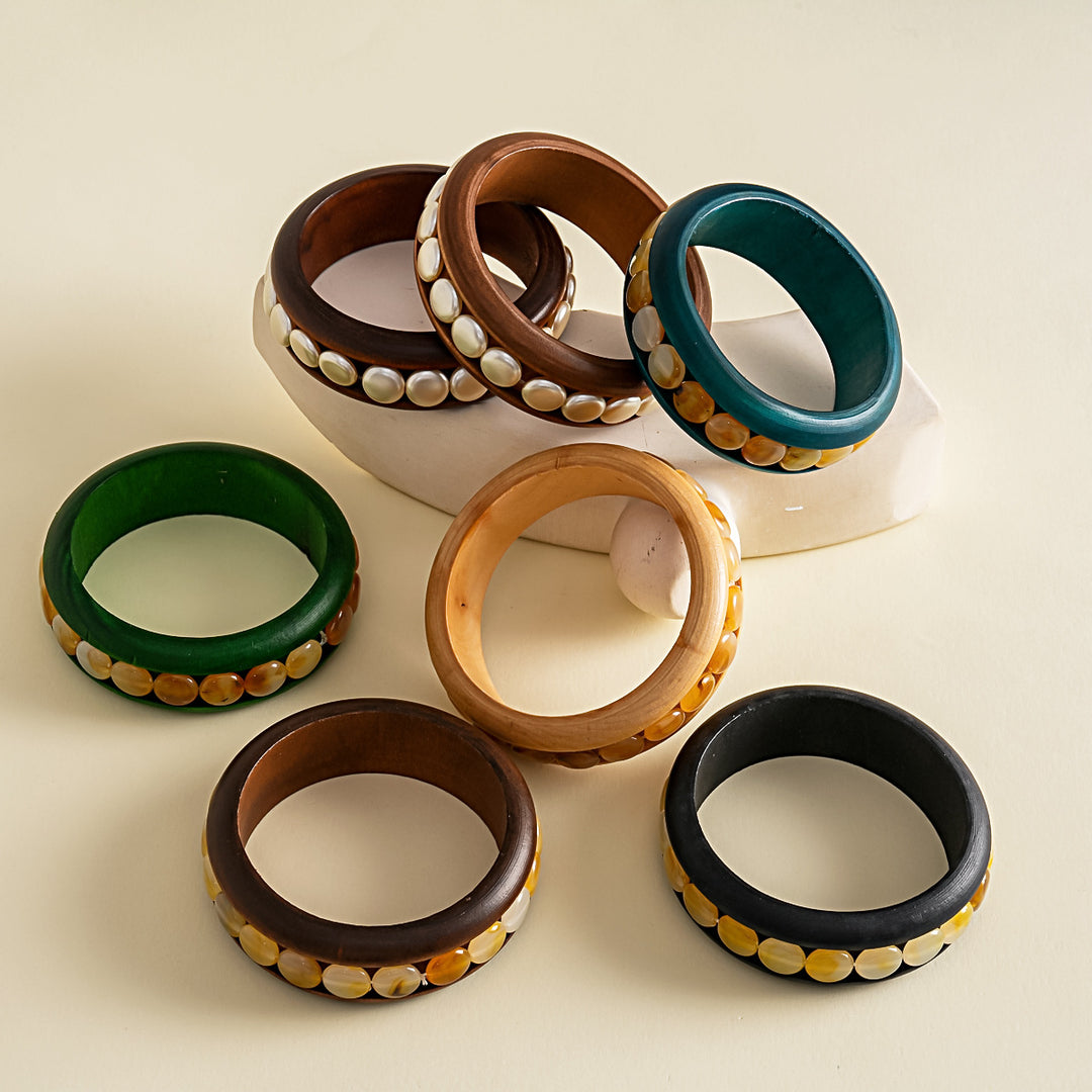 Wood and Marbled Acrylic Beaded Bracelet N6K141